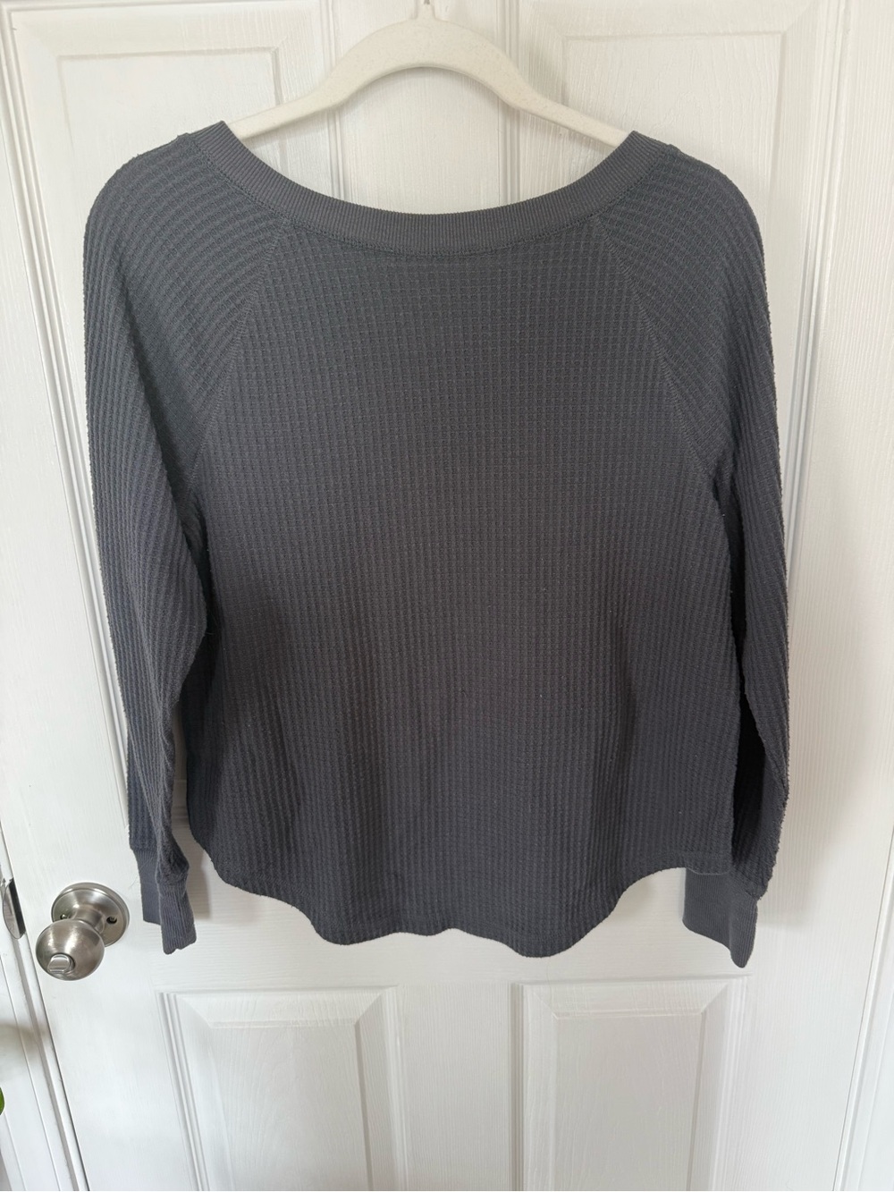 LOFT Charcoal Waffle Knit Long Sleeve Top